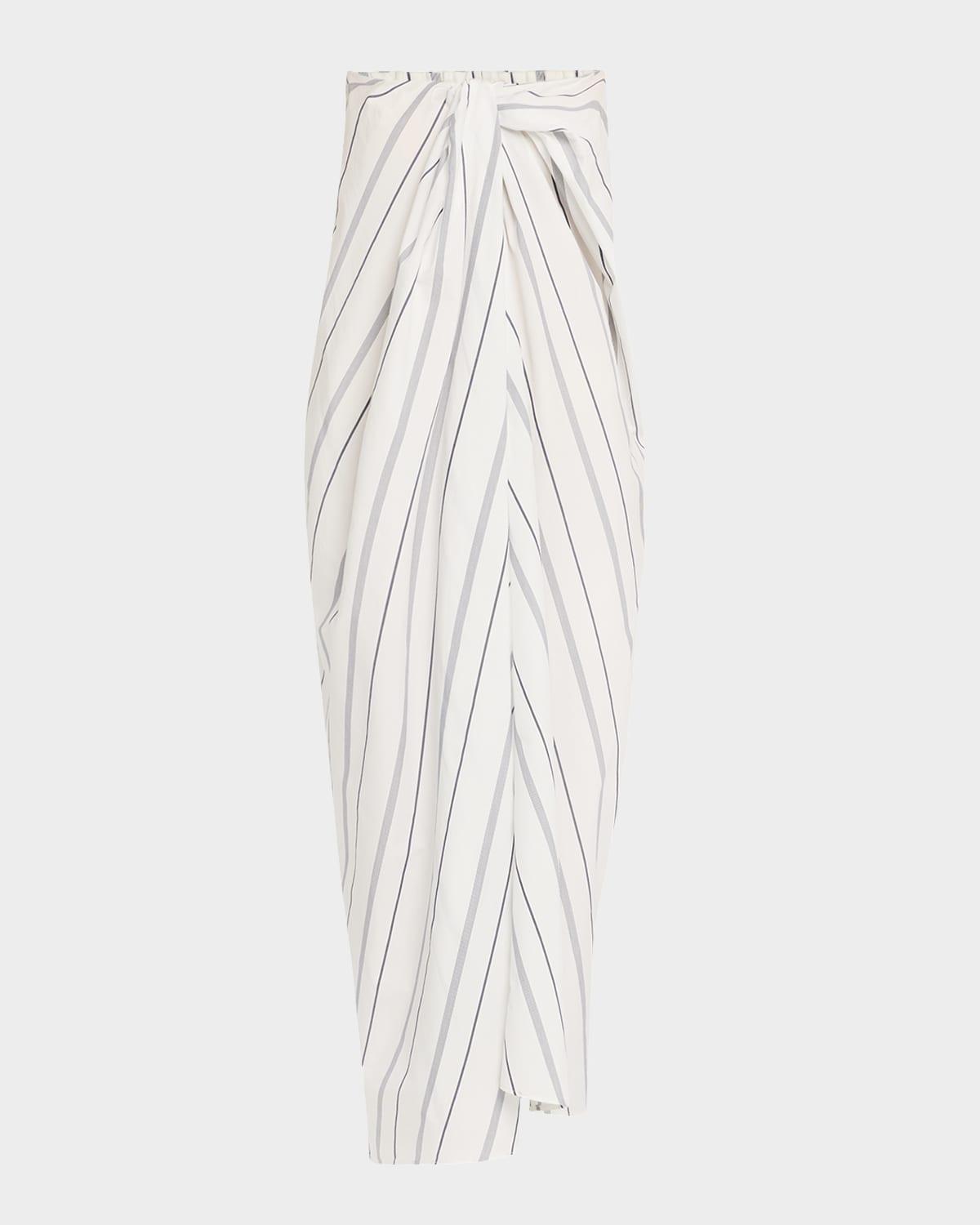 striped twisted cotton poplin maxi skirt