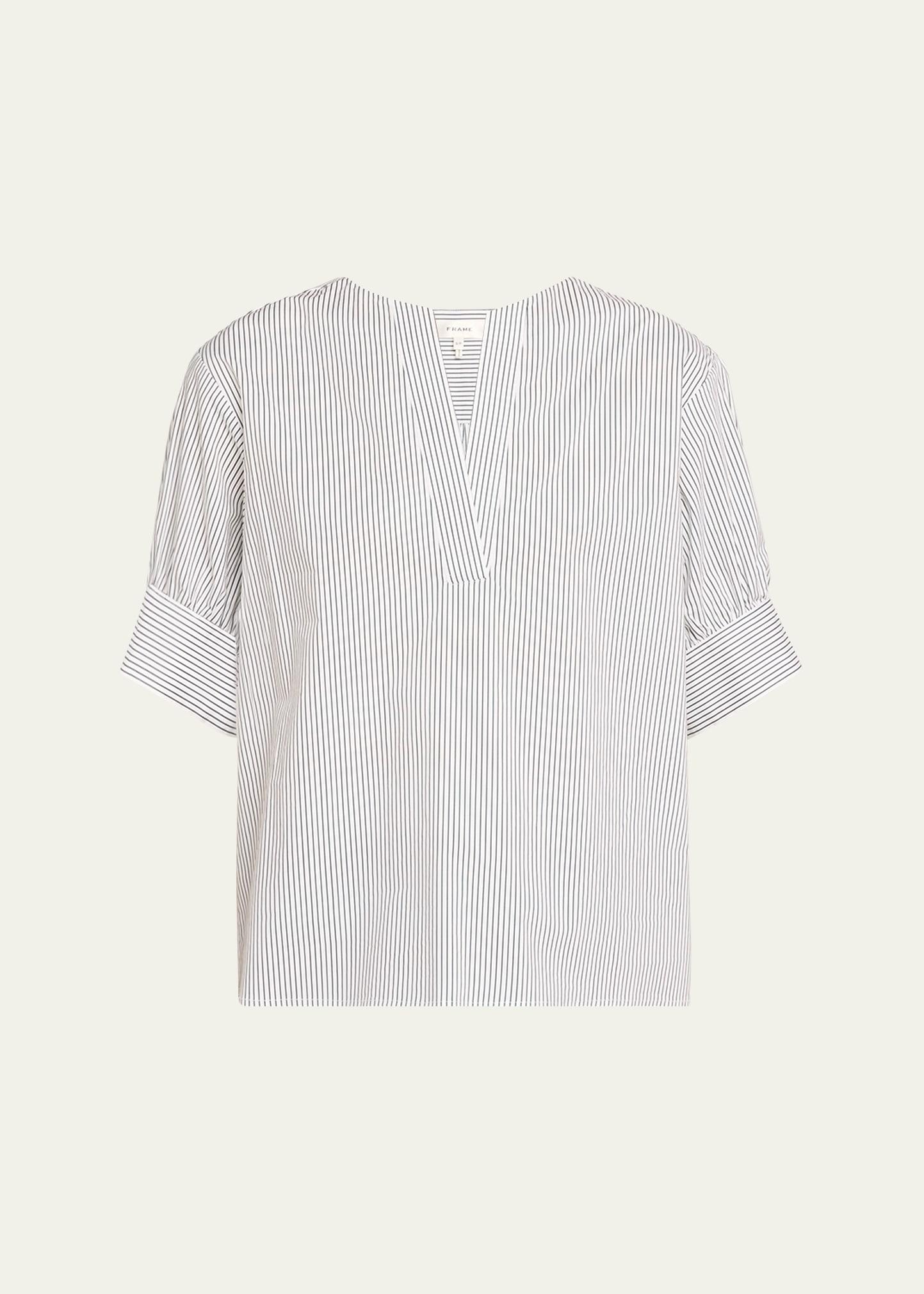 striped v-neck popover top