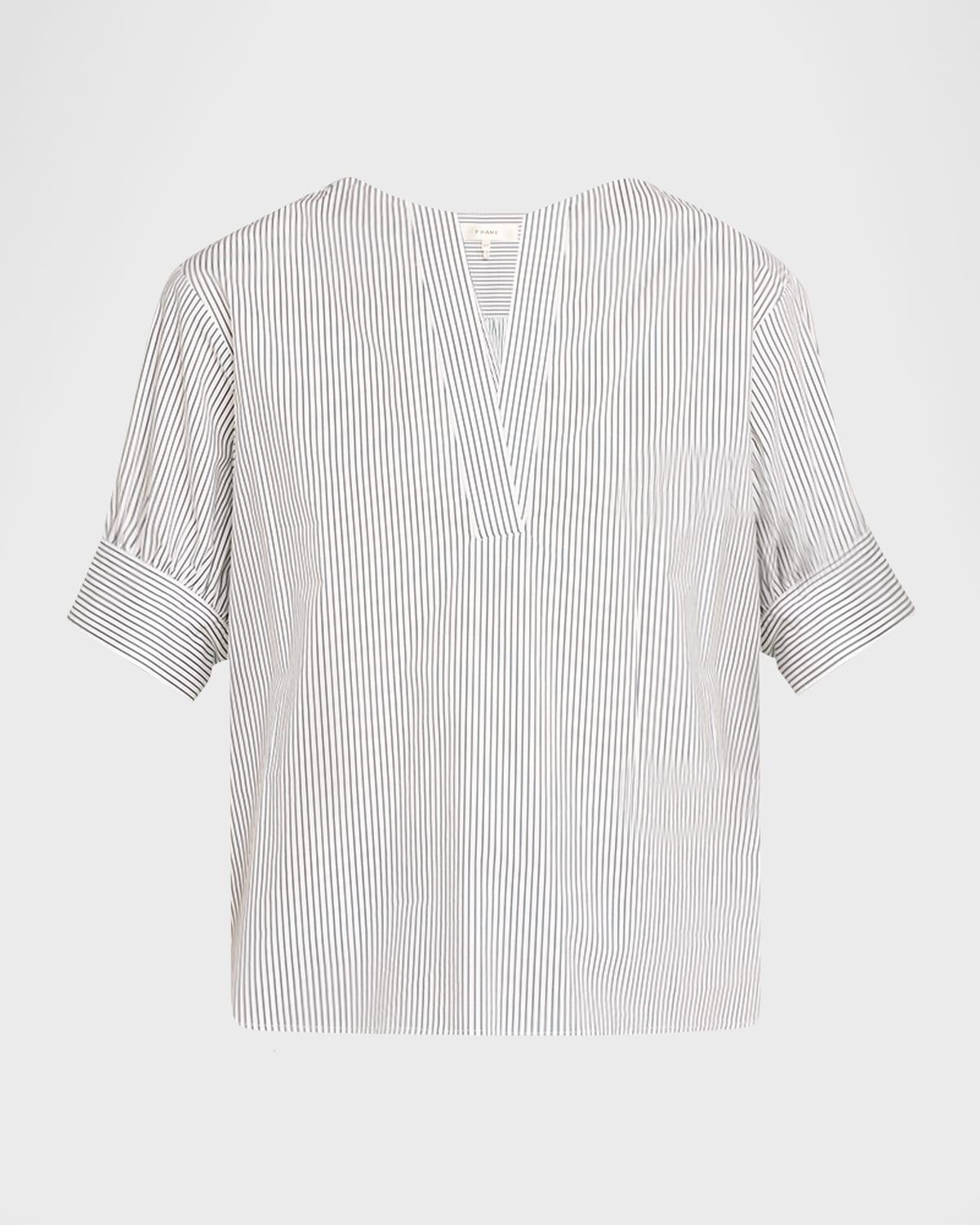 striped v-neck popover top