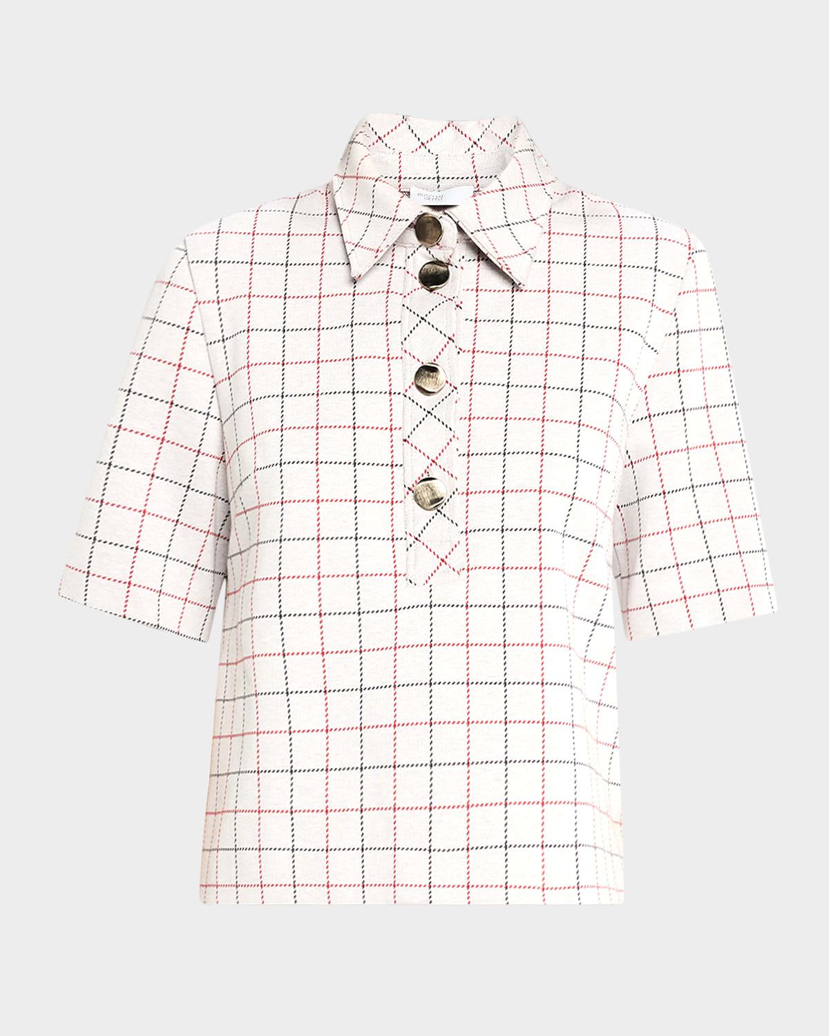 striped windowpane boxy polo shirt