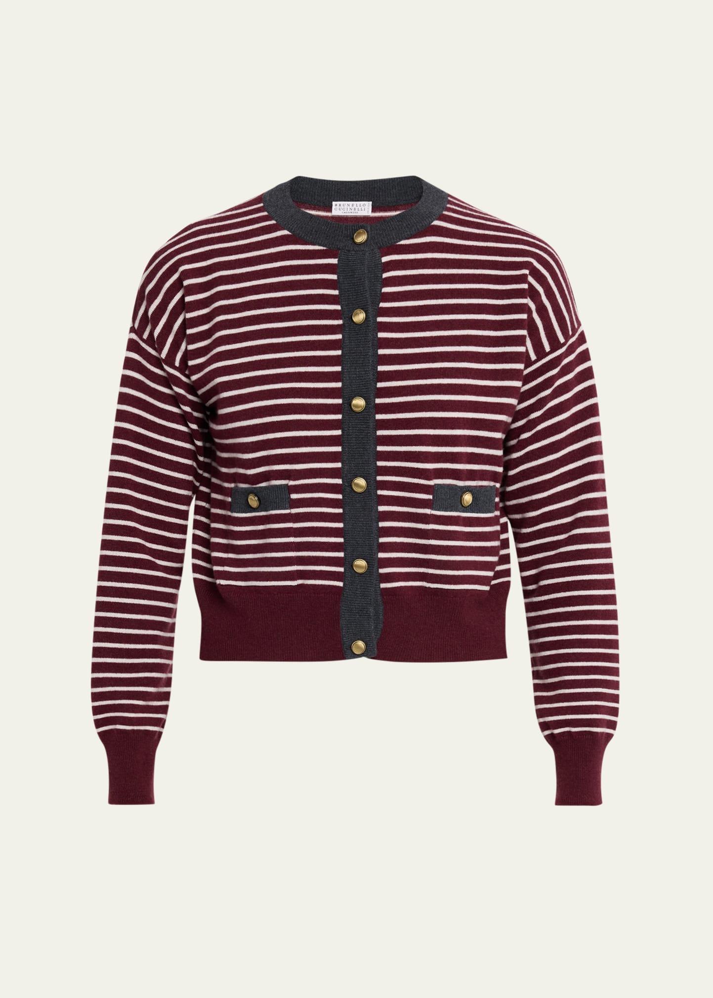 striped wool-cashmere crewneck cardigan