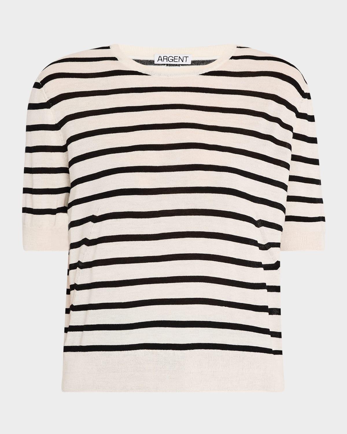 striped wool-silk knit top