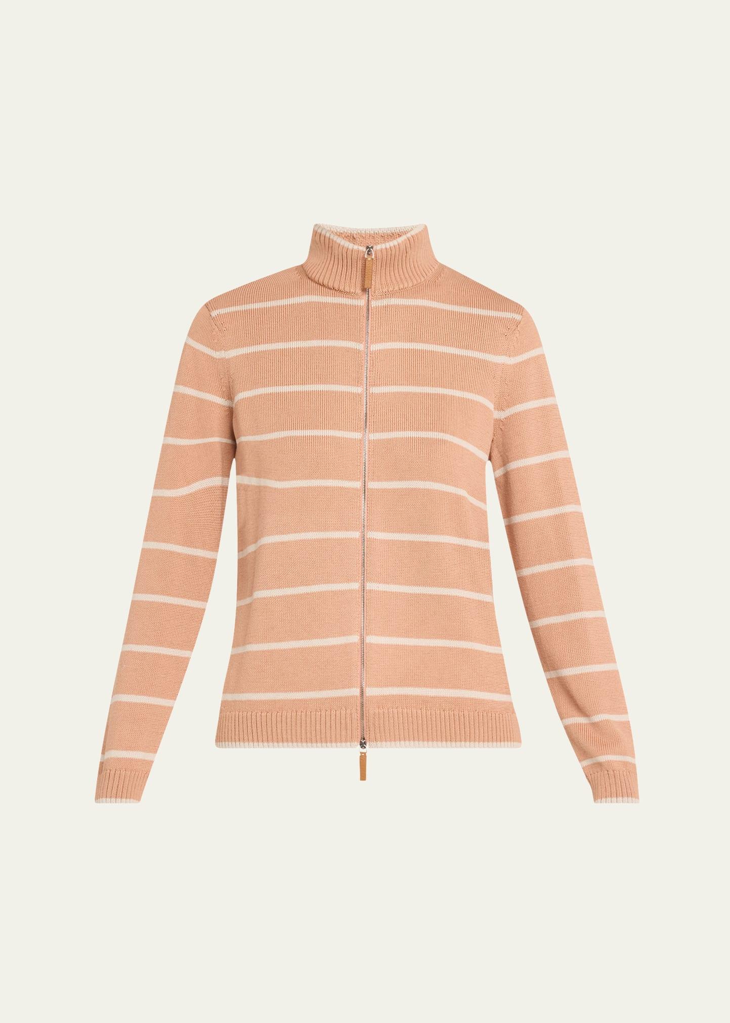 striped zip-front knit jacket