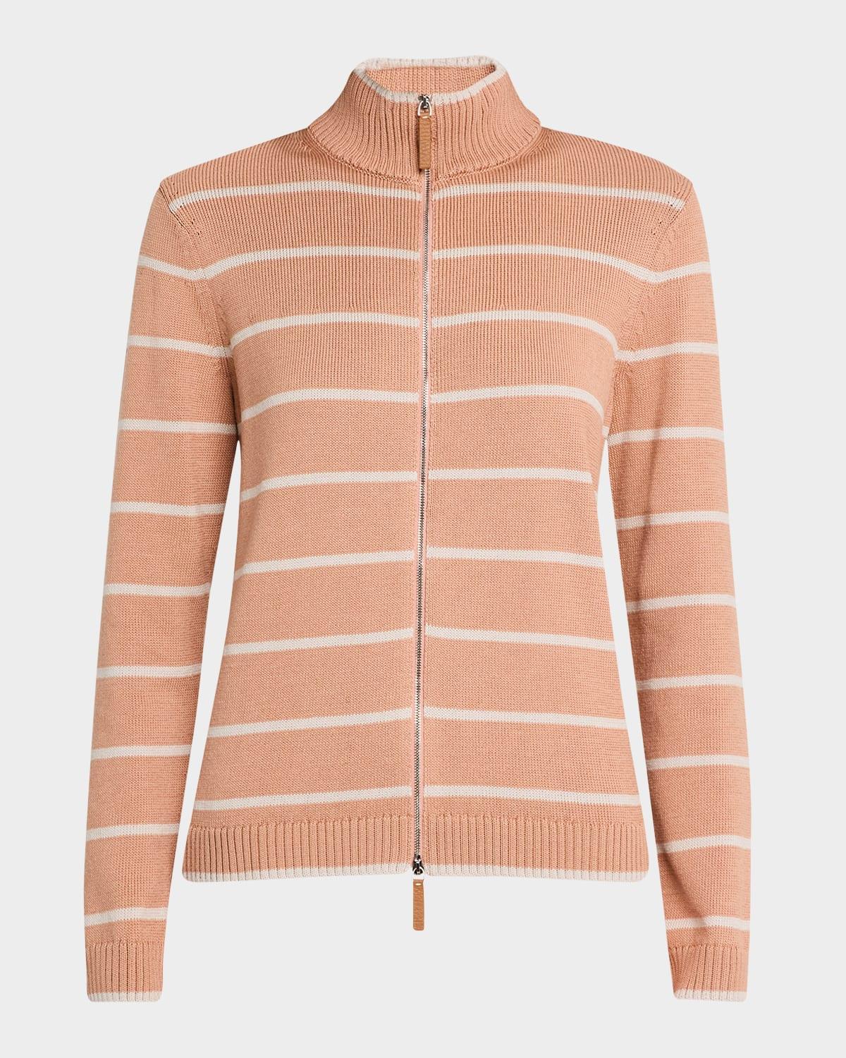 striped zip-front knit jacket