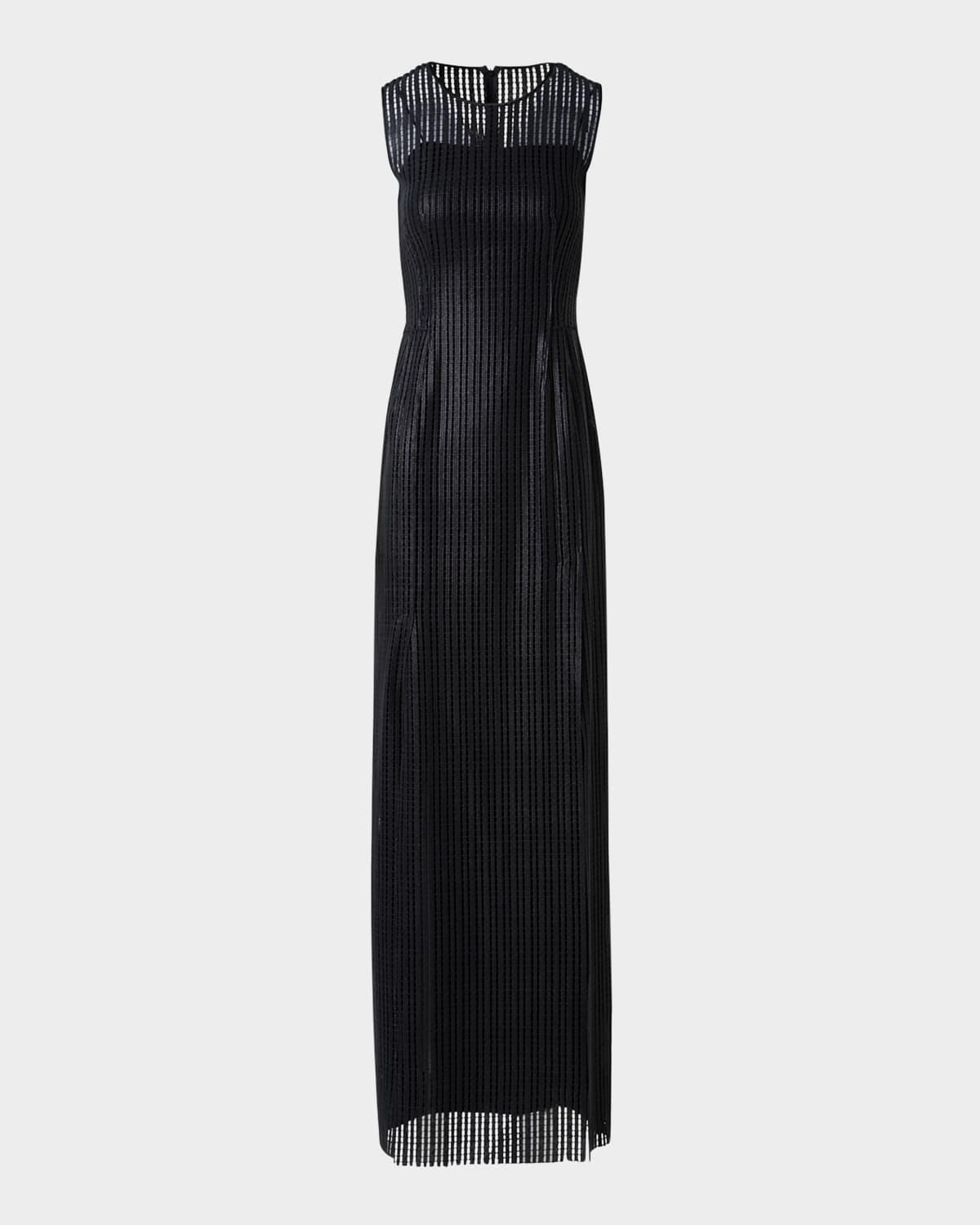 stripes embroidered techno sleeveless slits gown