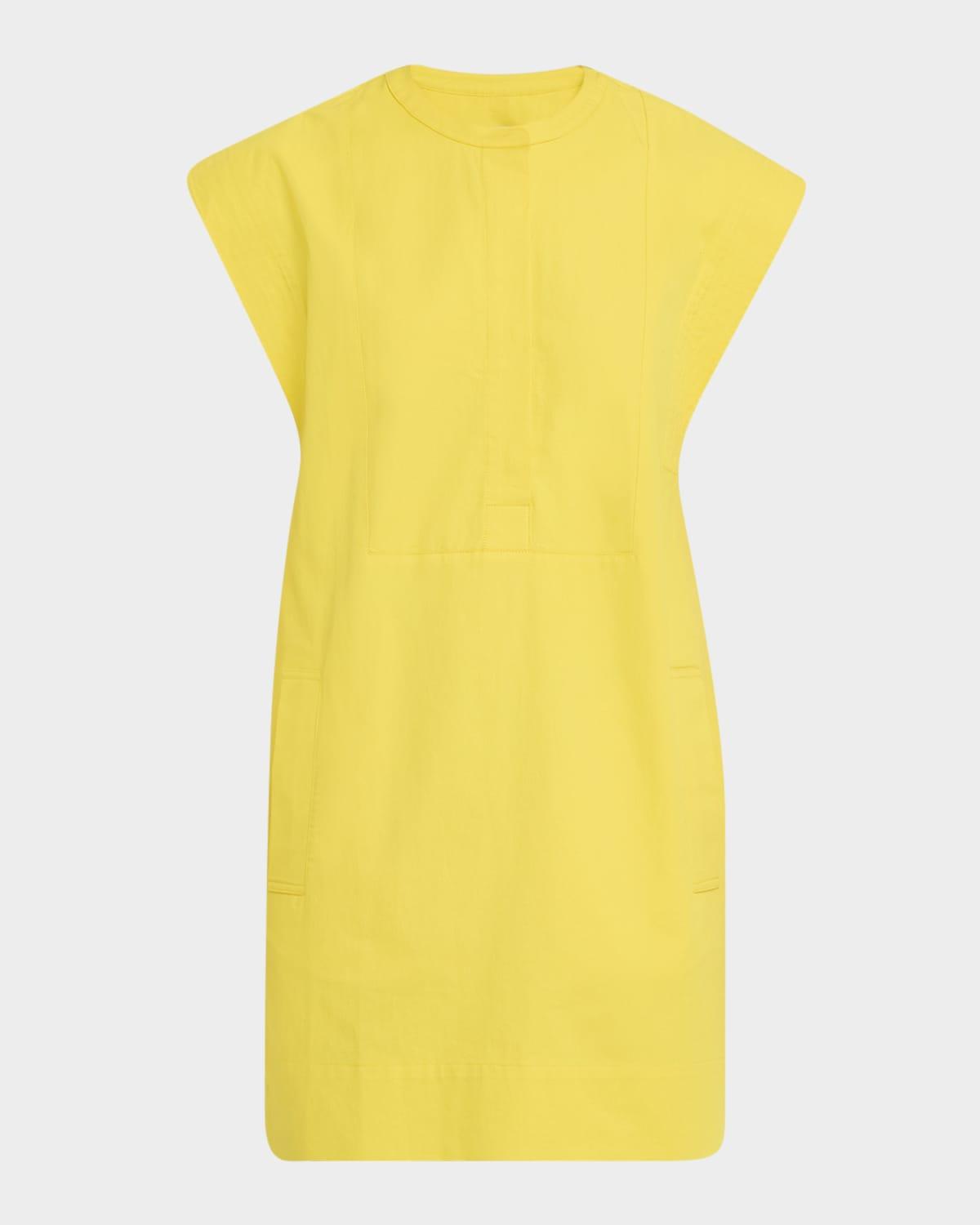 structured cap-sleeve cotton twill mini dress