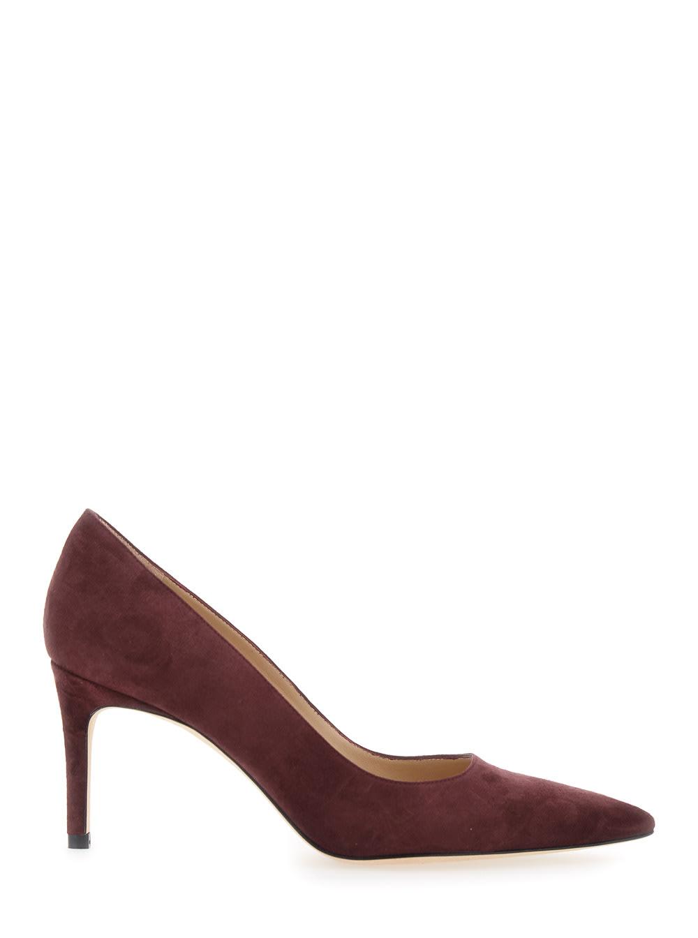 stuart weitzman bordeaux pumps with pointed toe and high stiletto heel in suede woman