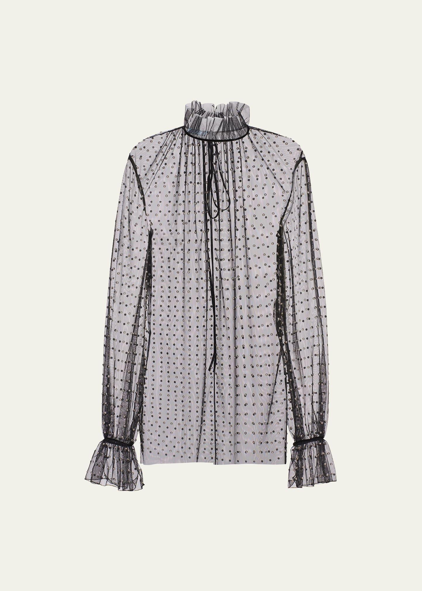 stud-embellished tulle blouse