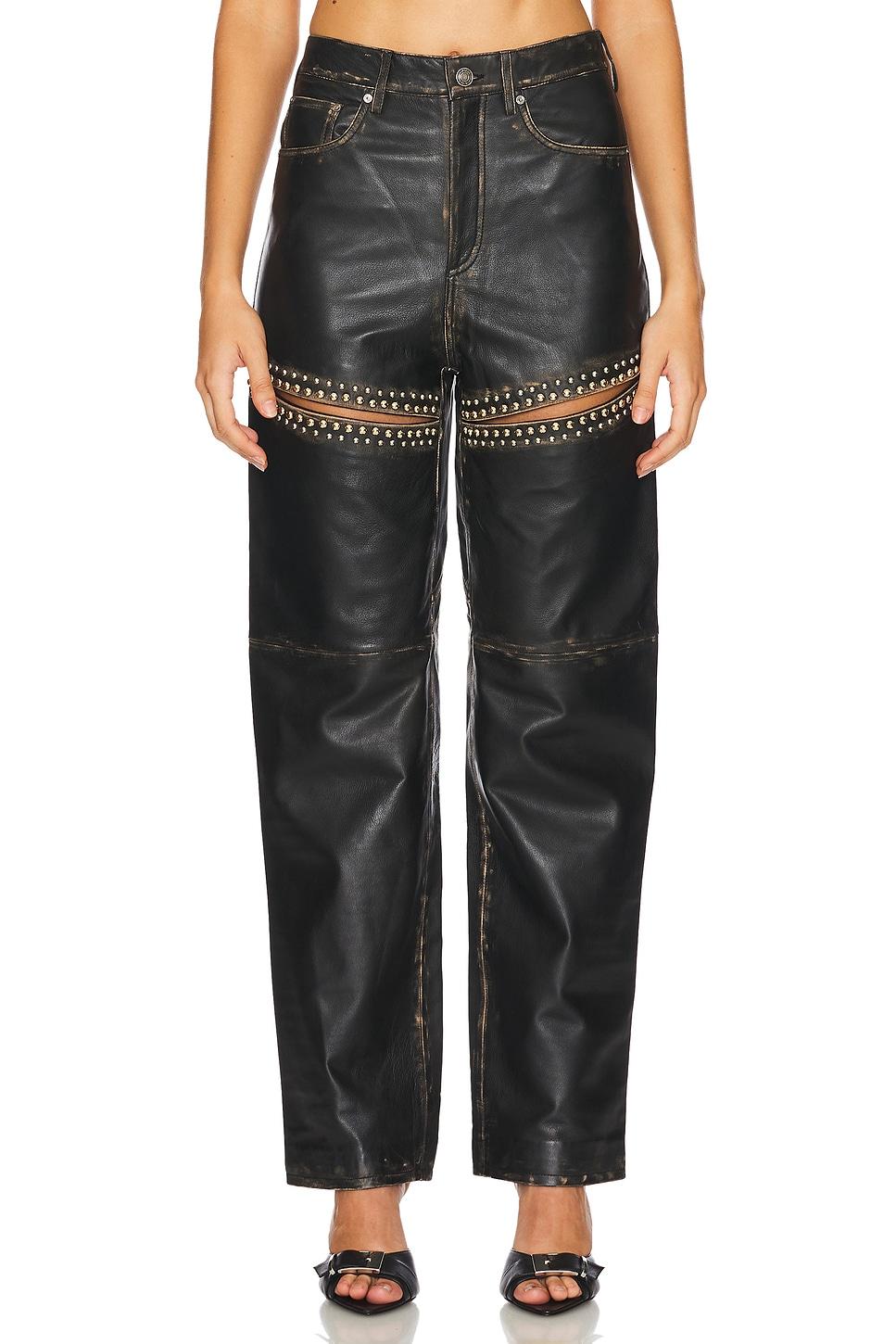 studded leather slit leg pant