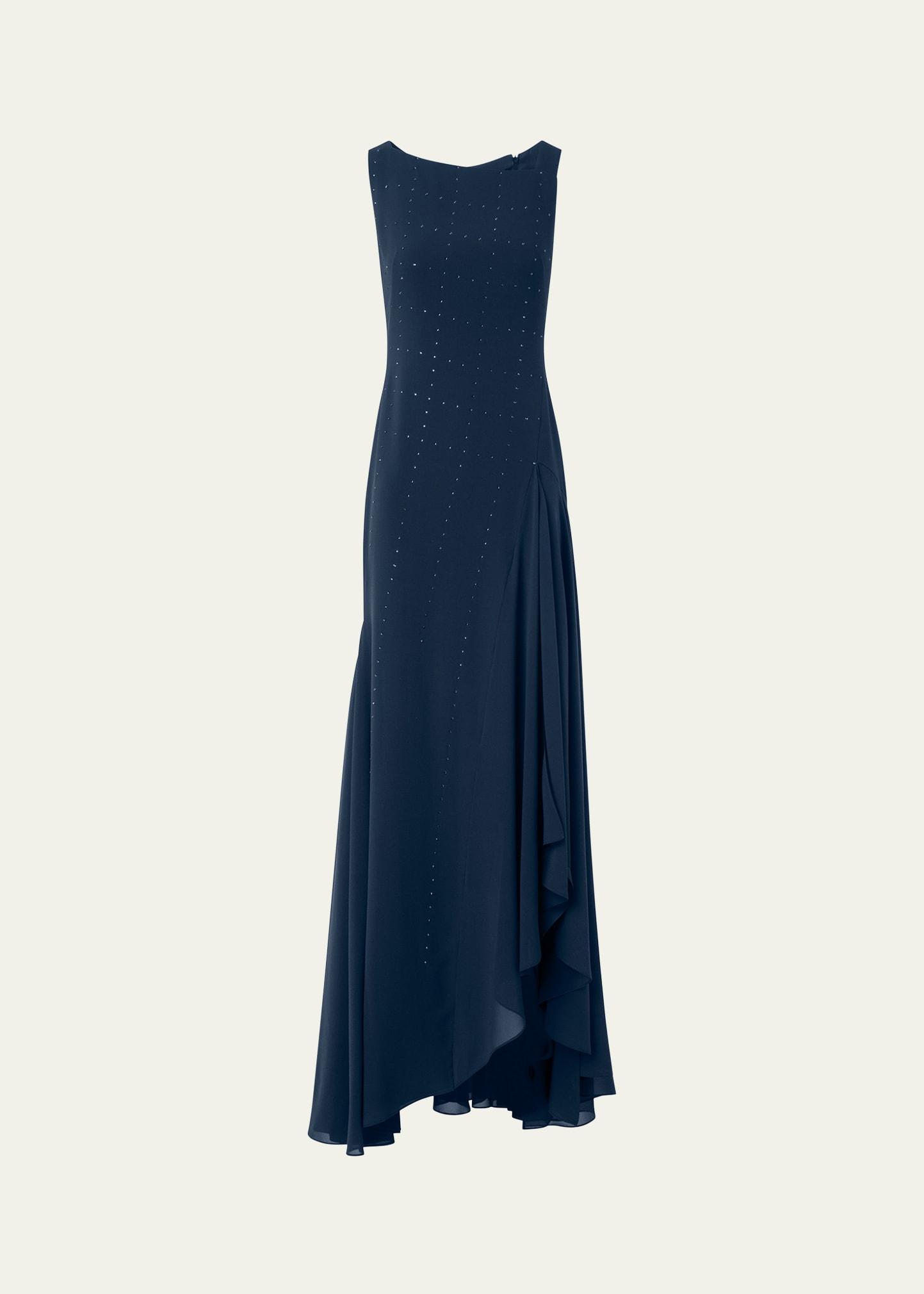 studded sleeveless asymmetric flared maxi dress