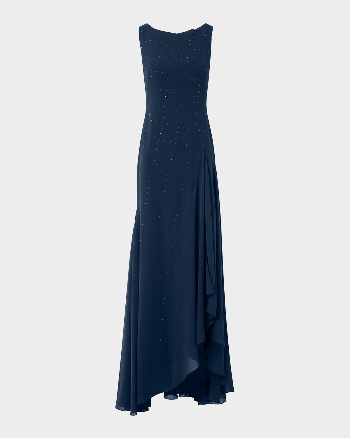studded sleeveless asymmetric flared maxi dress