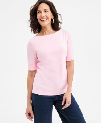 style co womens boat neck elbow sleeve cotton top pxs 4x exclusively at macys
