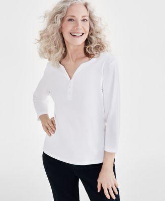 style co womens cotton 3 4 sleeve henley tee pxs 4x created for macys