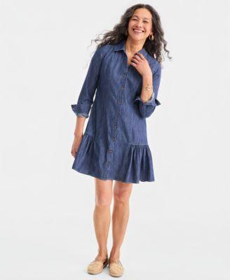 style co womens cotton chambray peplum shirt dress macys exclusive