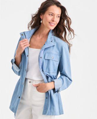 style co womens cotton chambray utility jacket macys exclusive