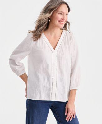 style co womens cotton gauze v neck blouse macys exclusive