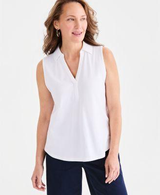 style co womens cotton johnny collar sleeveless top macys exclusive