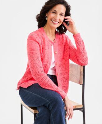 style co womens cotton pointelle cardigan sweater macys exclusive