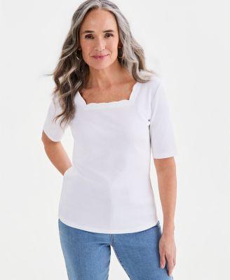 style co womens cotton scalloped square neck top macys exclusive