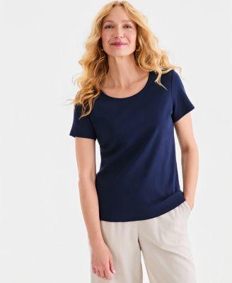 style co womens cotton short sleeve scoop neck top pxs 4x created for macys