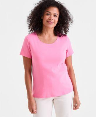 style co womens cotton short sleeve scoop neck top pxs 4x created for macys