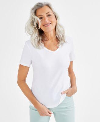 style co womens cotton short sleeve v neck top exclusively at macys