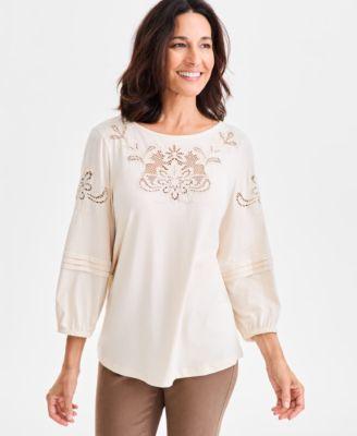 style co womens embroidered lace trim knit blouse macys exclusive