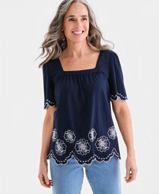 style co womens embroidered scalloped knit top macys exclusive