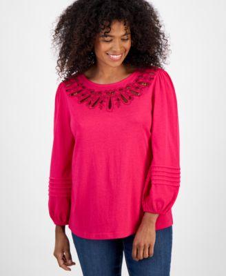 style co womens embroidery long sleeve knit macys exclusive