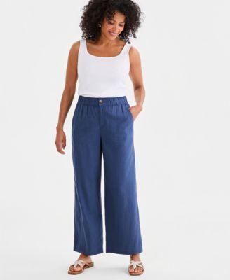 style co womens linen blend button front wide leg pants macys exclusive
