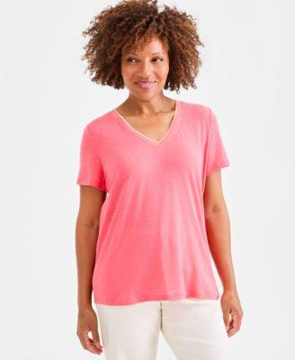 style co womens linen blend v neck short sleeve top macys exclusive