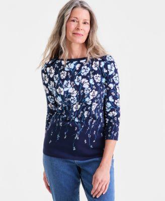 style co womens pima cotton 3 4 sleeve boat neck top macys exclusive