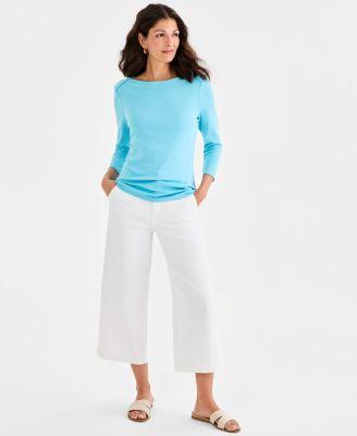 style co womens pima cotton 3 4 sleeve boat neck top pp 4x created for macys