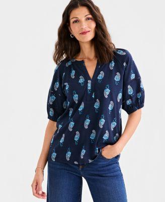 style co womens printed elbow sleeve knit top macys exclusive