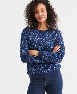 style co womens printed fleece crewneck sweatshirt macys exclusive