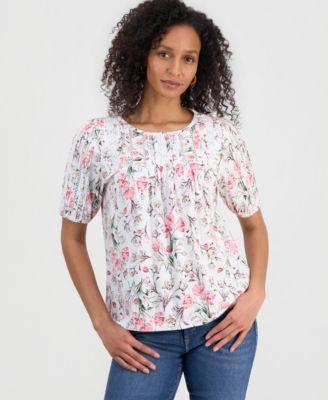 style co womens printed lace trimmed knit top macys exclusive