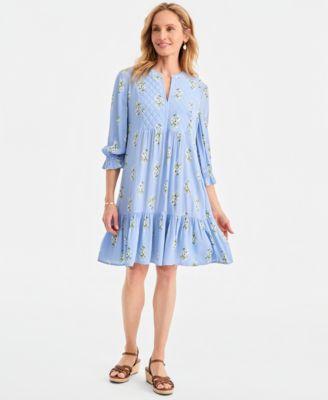 style co womens printed quilted 3 4 sleeve dress macys exclusive