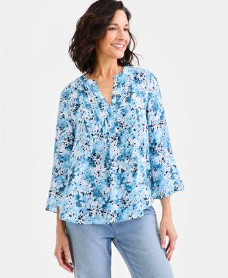style co womens printed ruffle sleeve top macys exclusive