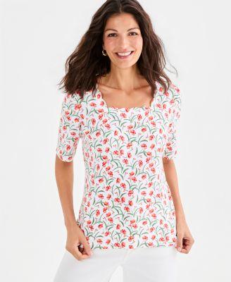 style co womens printed scalloped square neck top macys exclusive