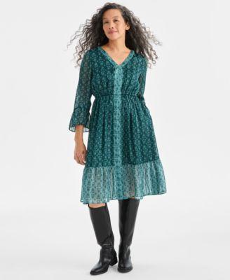 style co womens printed shine midi dress pxs xxl macys exclusive