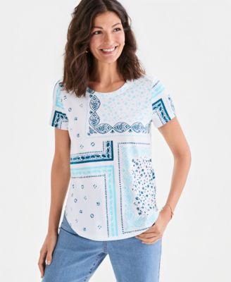 style co womens printed short sleeve crewneck t shirt macys exclusive