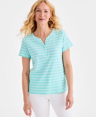 style co womens printed short sleeve henley top macys exclusive