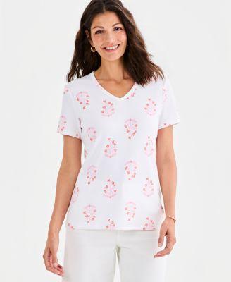 style co womens printed short sleeve v neck top macys exclusive
