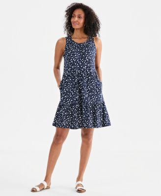 style co womens printed sleeveless tiered dress macys exclusive