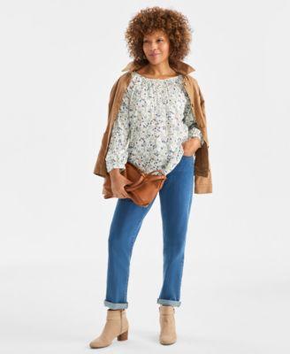 style co womens printed split neck peasant top macys exclusive