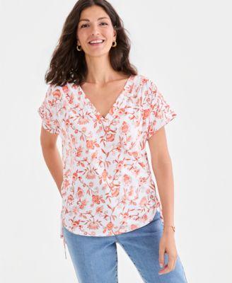 style co womens printed v neck knit top macys exclusive