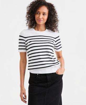 style co womens stripe crewneck short sleeve sweater macys exclusive
