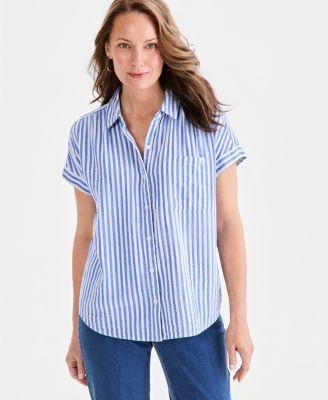 style co womens striped cotton gauze button up shirt macys exclusive