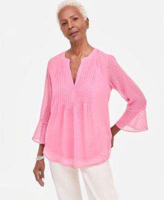 style co womens textured pintuck ruffle sleeve top pp 4x created for macys