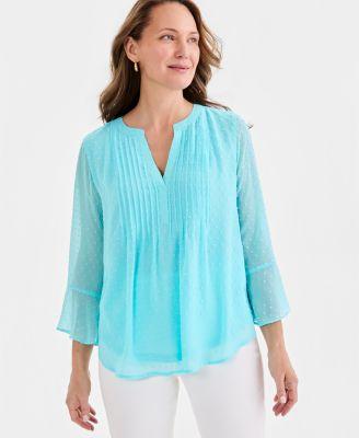 style co womens textured pintuck ruffle sleeve top pp 4x created for macys